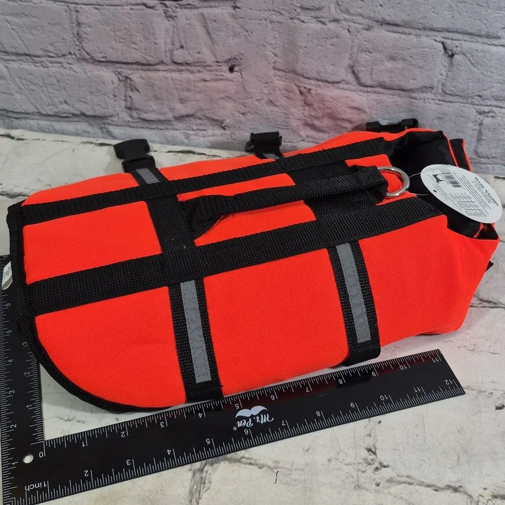 New Dog Life Vest Float Coat High Visibility Orange With Handle Size Medium NWT